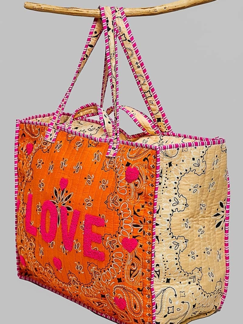 POL Orange and Cream Love Bandana Quiltes Tote- NWOT